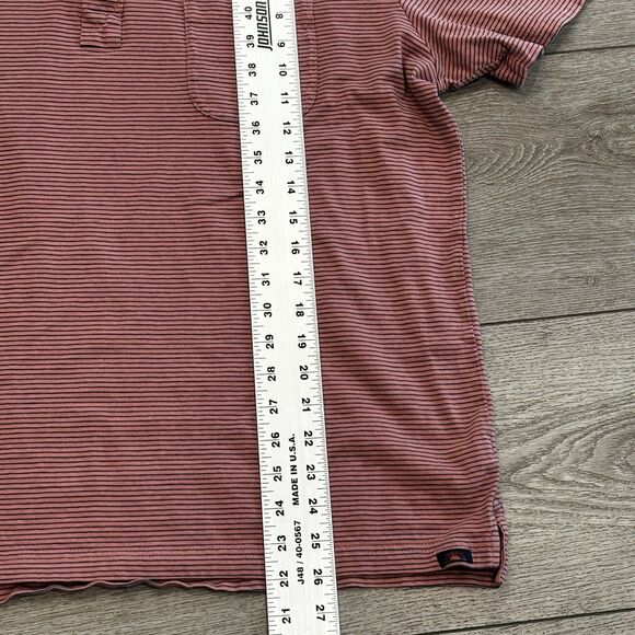 Faherty Polo Shirt Mens XL Pink Blue Striped Beach Preppy Cotton - Picture 5 of 8